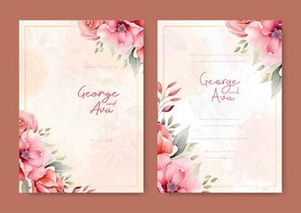 Water color pink roses wedding invitation template