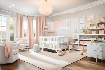 A nursery with soft colors and baby-friendly furniture.