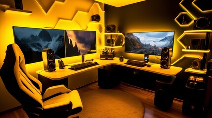 RGB lighting Gaming Room Represents Technologically Immersive Spaces for Entertainment and Creative Expression