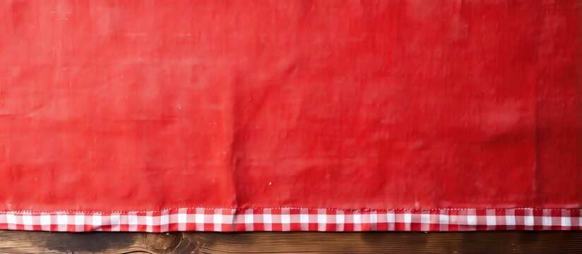Birds eye view of a table covered in a red picnic cloth