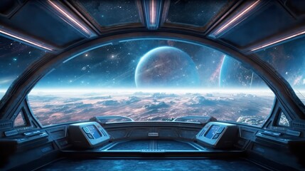 Looking Out Spaceship Window At Earth Below Represents Humanity's Destiny Among The Stars