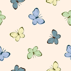 Seamless Pattern with Butterfly Design on Light Yellow Background