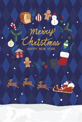 Christmas card vertical arrangement, Santa Claus and cute material wreath.