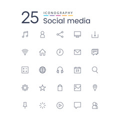 social media icon set, music, download, share, search, location,