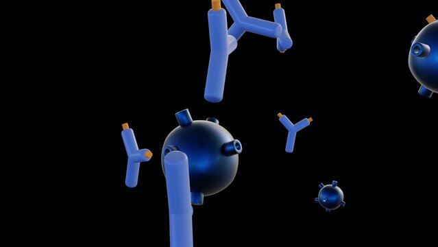 Antigen molecules in motion. Lock and key recognition with antibodies 3d rendering 