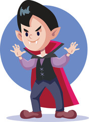 Little Vampire Boy Wearing a Halloween Costume Vector Cartoon Character. Funny Kid wearing an evil outfit pretending to be a monster
