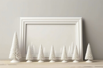 Mockup white frame with christmas tree. 3d rendering
