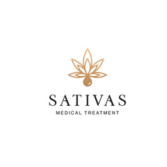 Simple Minimalist Elegant Sophisticated  Modern SATIVAS Medical treatment CBD THC Oil Extracts Cannabis Marijuana Pot Hemp Leaf Organic Herbals with Line Art style Logo design inspirations