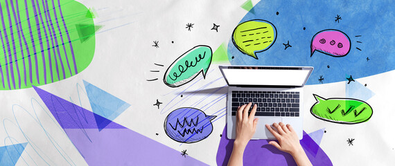 Speech bubbles and a laptop computer