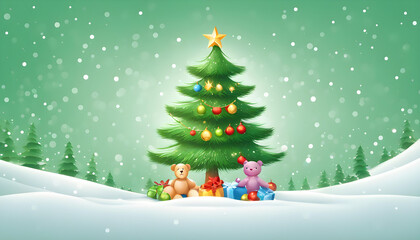 Fototapeta premium christmas tree in the snow with gift isolated with catoon theme.