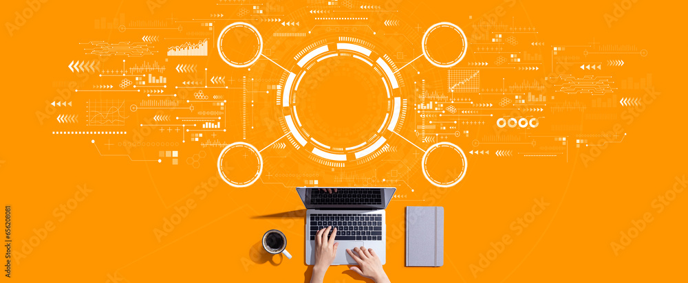 Poster tech circle with person working with a laptop