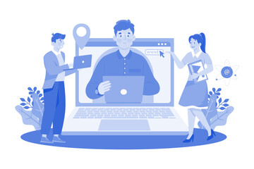 Entrepreneur interacts with customers.