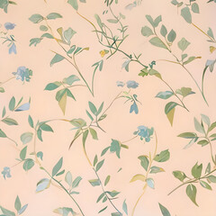 Fototapeta premium peach green blue floral seamless background, generative ai, delicate flowers background in pale colors, tiny flowers pastel color pattern 