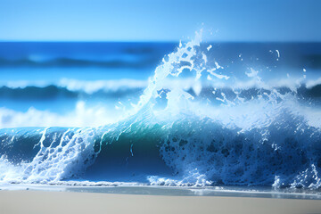 Blue wave breaking on a beach in sea