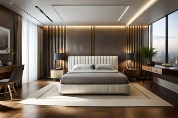 Luxury bedroom with modern design and elegance.AI generated