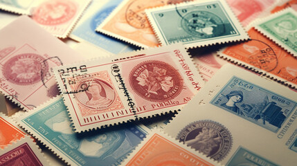 vintage stamps from all around the world, world traveler collection of passport stamps generative ai