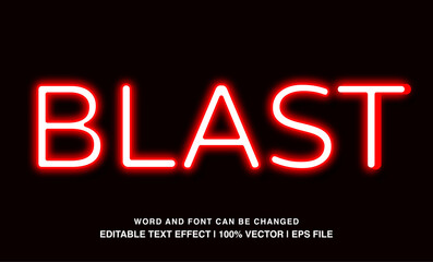 Blast editable text effect template, red neon futuristic style typeface, premium vector
