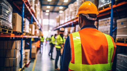 A single logistics employee is working in a busy warehouse.generative ai