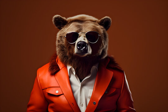 high fashion bear studio portrait on plain colour background