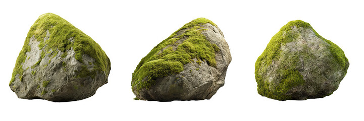 Beautiful natural rock with moss, transparent background, 3d rendering, can be used for natural garden yard decoration.