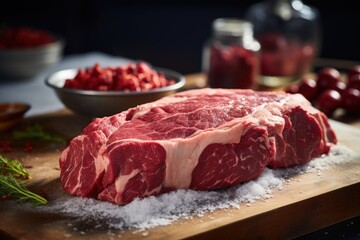 Fototapeta premium Fresh meat, steak ingredients ready on the table.
