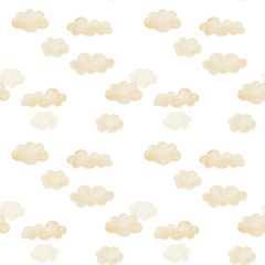Watercolor cute clouds seamless pattern on white background