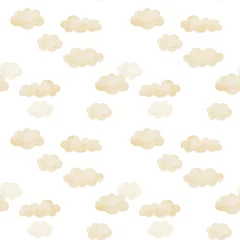 Fototapete Watercolor cute clouds seamless pattern on white background © Elena