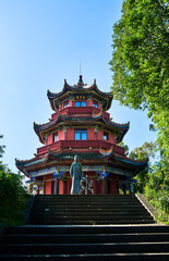 Fototapeta premium Jinping Mountain Star Observation Tower in the ancient city of Langzhong, a famous historical and cultural city in Sichuan, China