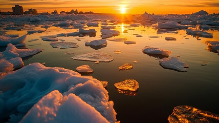 Icebergs floating in the sea. global warming concept.generative ai