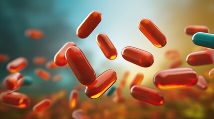 Group of antibiotic pill capsules. Healthcare and medical concept. - obrazy, fototapety, plakaty