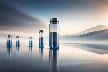 Chemistry measuring glass tubes and beakers. Realistic vector illustration set of empty transparent and filled with colored liquid laboratory flasks. Lab test equipment and science glassware - Powered by Adobe