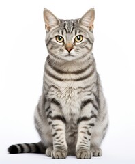 gray tabby pet cat isolated on white color background