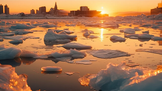 Icebergs floating in the sea. global warming concept.generative ai