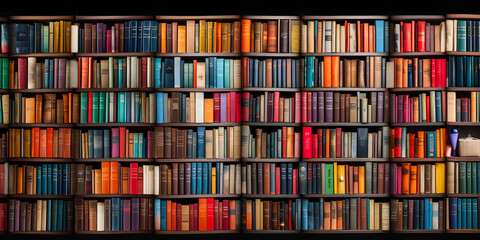 colourful books on a shelf - Powered by Adobe