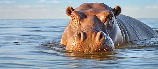 Fototapeta premium Hippo having fun in summer water in Botswana