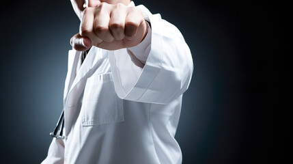 拳を握る白衣の男性医師 - obrazy, fototapety, plakaty