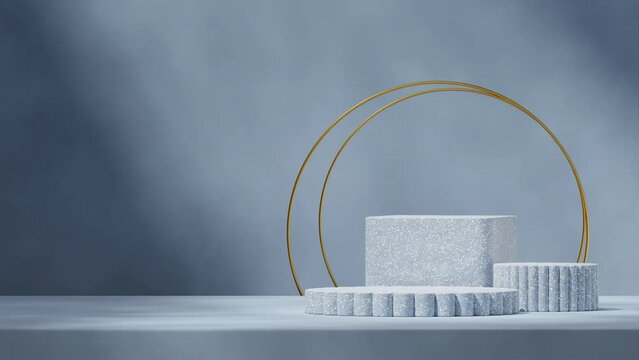 gold ring and blue wall in rendering 3d footage of scene mockup blue terrazzo texture podium seamless loop shadow animation