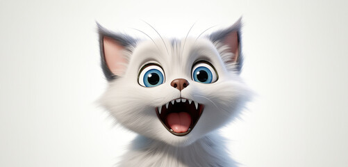 portrait of a cheerful white kitten on a white background