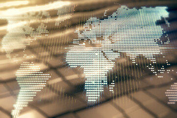 Abstract creative digital world map on abstract metal background, globalization concept....