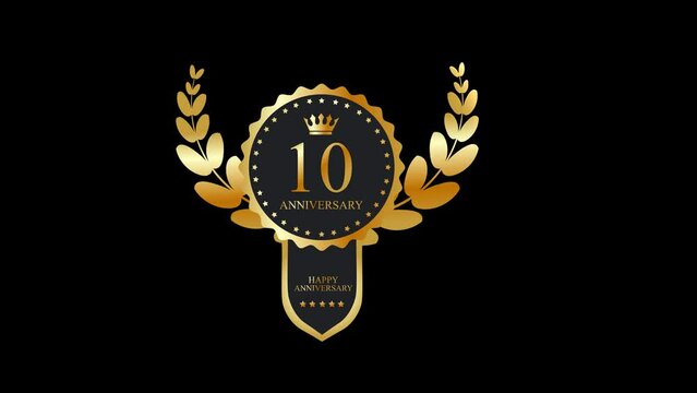 animated 10 years anniversary gold logotype for company celebration on transparent background