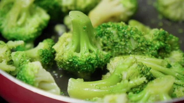 Green broccoli cooking at home. The broccoli vegetable is rich in vitamin. Vegetables for dietary and healthy
