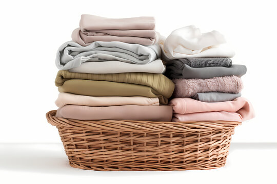 pile of clean clothes on the Laundry Basket isolated on white