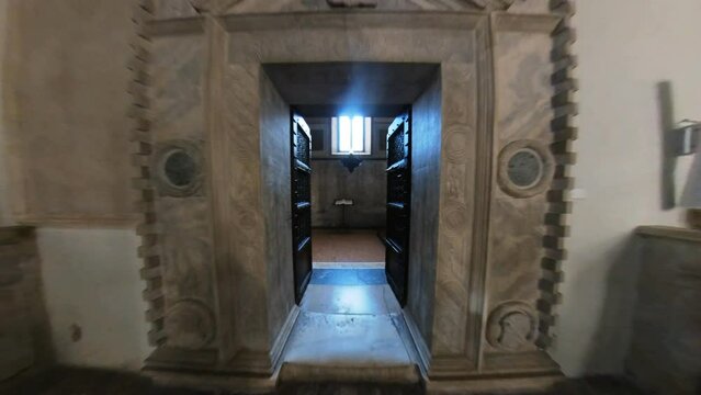 Tempio Malatestiano, burial chapel in&nbsp;Rimini, Italy. Wide Angle Slow Motion Shot