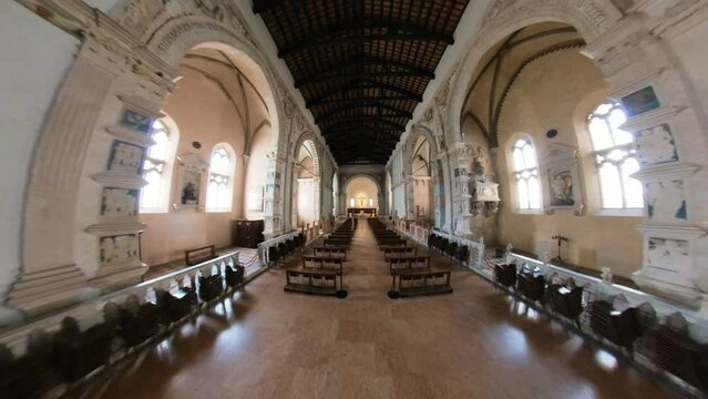The Tempio Malatestiano Cathedral Church of Rimini, Italy. Wide Angle Zoom-In Shot.