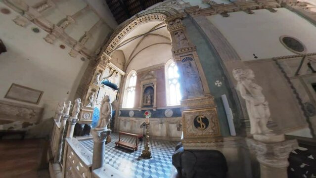 Tempio Malatestiano, burial chapel in&nbsp;Rimini, Italy. Wide Angle Slow Motion Shot.