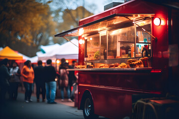 food truck in city festival, selective focus - Powered by Adobe