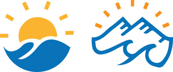 summer beach sun set -logo-design vector