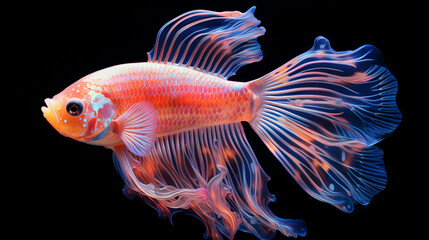 Fototapeta premium Orange and Blue Betta splendens fish isolated on black background