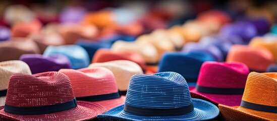 Handcrafted Panama Hats traditional souvenirs from Ecuador sold at Cuencas outdoor market - obrazy, fototapety, plakaty