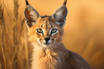 Portrait desert cats Caracal or African lynx with long tufted ears.